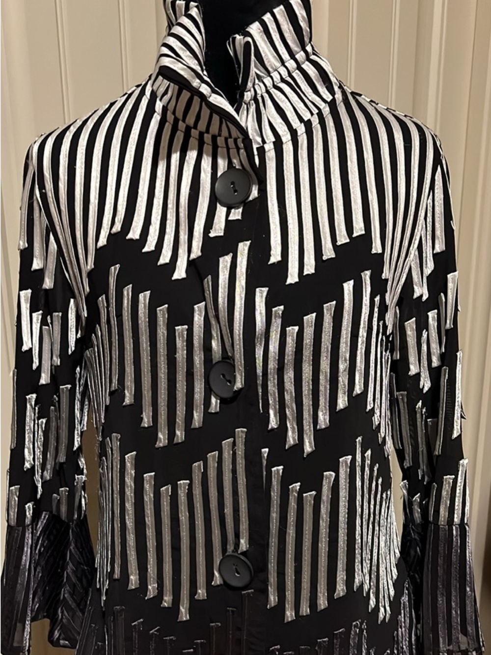 Frank Lyman Design Black Jacket with Silver Metallic Stripe Accent